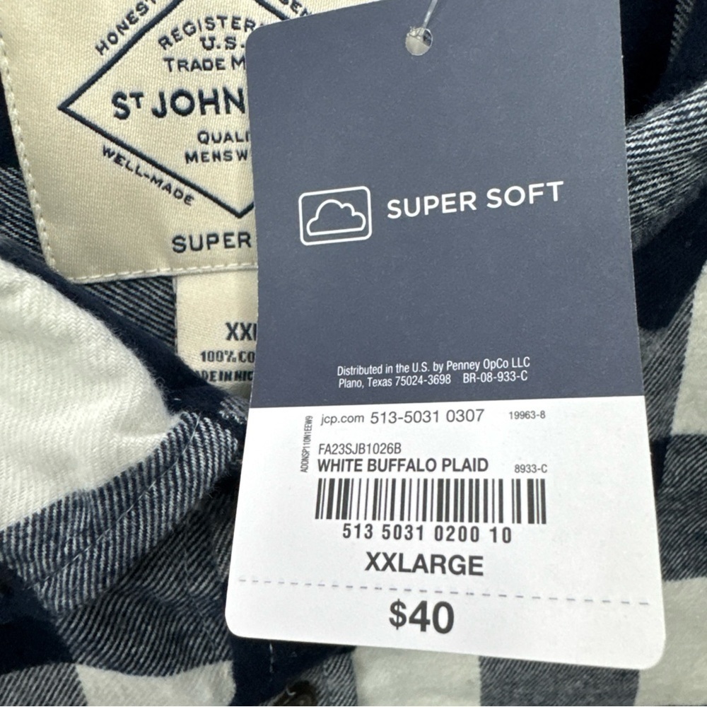 Men’s St John's Bay Signature Flannel Shirt XXL NWT Blue White Buffalo Plaid - Picture 5 of 8